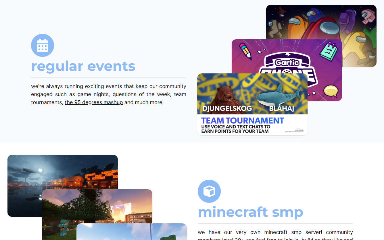 The features section, showcasing features, events and such.